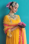 Pooja Singhal_Yellow Kurta Viscose Silk Embroidery Sequin Round Gathered Neckline Set _at_Aza_Fashions