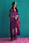 Buy_Pooja Singhal_Purple Kurta Viscose Silk Embroidery Sequin Notched Thread Work Pant Set_Online_at_Aza_Fashions