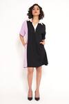 Shop_House Of Behram_Black Modal Collared Dual Color Block Shirt Dress _Online_at_Aza_Fashions