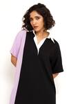 House Of Behram_Black Modal Collared Dual Color Block Shirt Dress _at_Aza_Fashions