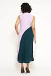 Shop_House of Behram_Purple Moss Crepe Plain High Neck Curved Linear Pattern Color Block Dress _at_Aza_Fashions