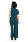 Shop_House of Behram_Green Moss Crepe Plain High Neck Asymmetric Sleeve Jumpsuit _at_Aza_Fashions