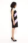 Buy_House of Behram_Black Moss Crepe Plain V Neck Diagonal Striped Color Block Dress _Online_at_Aza_Fashions