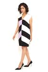 Shop_House of Behram_Black Moss Crepe Plain V Neck Diagonal Striped Color Block Dress _Online_at_Aza_Fashions