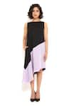 Buy_House of Behram_Black Moss Crepe Plain Straight Color Block Asymmetric Dress _at_Aza_Fashions