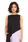 House of Behram_Black Moss Crepe Plain Straight Color Block Asymmetric Dress _Online_at_Aza_Fashions