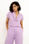 Shop_House of Behram_Purple Moss Crepe Plain Cowl Neck Top _Online_at_Aza_Fashions