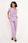 House of Behram_Purple Moss Crepe Plain Cowl Neck Top _at_Aza_Fashions