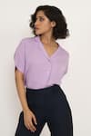 Buy_House of Behram_Purple Moss Crepe Plain Camp Collar Shirt _Online_at_Aza_Fashions