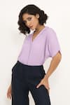 Shop_House of Behram_Purple Moss Crepe Plain Camp Collar Shirt _Online_at_Aza_Fashions