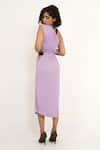 Shop_House of Behram_Purple Moss Crepe Plain V Neck Elasticated Detail Dress _at_Aza_Fashions