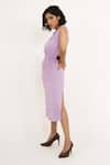 Shop_House of Behram_Purple Moss Crepe Plain V Neck Elasticated Detail Dress _Online_at_Aza_Fashions