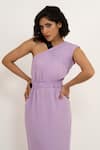 House of Behram_Purple Moss Crepe Plain V Neck Elasticated Detail Dress _at_Aza_Fashions