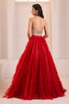 Masumi Mewawalla x AZA_Red Net Embroidery Sequins Halter Neck Ruffled Lehenga With Blouse _Online_at_Aza_Fashions