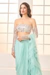 Shop_Masumi Mewawalla x AZA_Blue Net Embroidered Blouse Sequins Pre-draped Saree With Work  _Online_at_Aza_Fashions