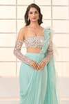 Masumi Mewawalla x AZA_Blue Net Embroidered Blouse Sequins Pre-draped Saree With Work  _at_Aza_Fashions