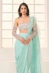 Buy_Masumi Mewawalla x AZA_Blue Net Embroidered Blouse Sequins Pre-draped Saree With Work  