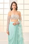 Buy_Masumi Mewawalla x AZA_Blue Net Embroidered Blouse Sequins Pre-draped Saree With Work  _Online