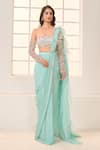 Buy_Masumi Mewawalla x AZA_Blue Net Embroidered Blouse Sequins Pre-draped Saree With Work  _at_Aza_Fashions