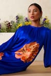 Buy_Kyra By Nina + Deepika_Blue Modal Satin Hand Painted Floral Pattern Firdaus Top And Pant Set  _Online_at_Aza_Fashions