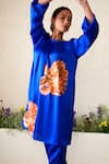 Shop_Kyra By Nina + Deepika_Blue Modal Satin Hand Painted Floral Pattern Firdaus Top And Pant Set  _Online_at_Aza_Fashions