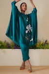 Kyra By Nina + Deepika_Green Modal Satin Hand Painted Floral Pattern Layla Top And Pant Set _Online_at_Aza_Fashions