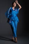 Buy_Kyra By Nina + Deepika_Blue Silk Organza Hand Painted Wildflower And Bird Mehr Pant Set  _at_Aza_Fashions