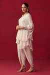 Adaara Couture_Ivory Georgette Embroidery Sequin Notched Pixelated Cuff Shirt And Dhoti Pant Set _Online_at_Aza_Fashions