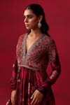 Adaara Couture_Pink Russian Silk Embroidery Natures Bounty Printed Anarkali And Sharara Set _at_Aza_Fashions