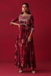 Buy_Adaara Couture_Pink Russian Silk Embroidery Sequin Natures Bounty Printed Kurta And Pant Set _Online_at_Aza_Fashions