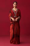 Buy_Adaara Couture_Red Georgette Printed And Embroidered Marble V Neck Mandala Draped Kaftan _at_Aza_Fashions