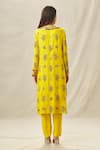 Shop_Anamika Khanna_Yellow Cotton Silk Embroidery Thread Round Kurta Pant Set _at_Aza_Fashions