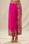 Anamika Khanna_Fuchsia Cotton Silk Embroidery Thread Cape Open Border Draped Skirt Set _at_Aza_Fashions