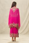 Shop_Anamika Khanna_Fuchsia Cotton Silk Embroidery Thread Cape Open Border Draped Skirt Set _at_Aza_Fashions