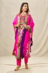 Anamika Khanna_Fuchsia Organza Embroidery Thread Round Tie Dye Pattern Kurta Set _Online_at_Aza_Fashions