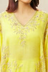 Anamika Khanna_Yellow Organza Embroidery Zardozi V Neck Top And Draped Skirt Set _at_Aza_Fashions