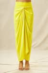 Buy_Anamika Khanna_Yellow Organza Embroidery Zardozi V Neck Top And Draped Skirt Set 