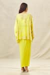 Shop_Anamika Khanna_Yellow Organza Embroidery Zardozi V Neck Top And Draped Skirt Set _at_Aza_Fashions