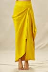 Anamika Khanna_Yellow Organza Embroidery Thread Mandarin Collar Yoke Top And Draped Skirt Set _at_Aza_Fashions