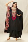 Buy_Anamika Khanna_Black Silk Embroidery Thread Notched Kaftan And Draped Skirt Set _at_Aza_Fashions