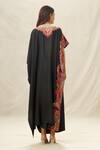 Shop_Anamika Khanna_Black Silk Embroidery Thread Notched Kaftan And Draped Skirt Set _at_Aza_Fashions