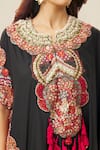 Buy_Anamika Khanna_Black Silk Embroidery Thread Notched Kaftan And Draped Skirt Set _Online_at_Aza_Fashions