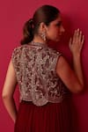 Shop_Adaara Couture_Maroon Jumpsuit Georgette Embroidery Sequin Jumpsuit Glitch Yoke With Jacket _at_Aza_Fashions