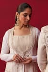 Adaara Couture_Ivory Kurta Cotton Silk Embroidery Sequin Jacket Pixelated Dhoti Pant Set _Online_at_Aza_Fashions