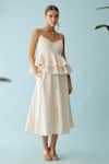 Buy_Nikasha_Cream Poplin Thread Embroidered V Neck Cami Peplum Top _at_Aza_Fashions