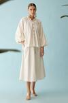 Buy_Nikasha_Cream Poplin Embroidery Collared Raglan Sleeve Shirt _at_Aza_Fashions
