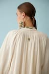 Shop_Nikasha_Cream Handwoven Jamdani Round Neck Bubble Sleeves Cape _at_Aza_Fashions