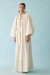 Nikasha_Cream Handwoven Jamdani Round Neck Bubble Sleeves Cape _Online_at_Aza_Fashions