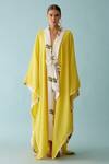 Buy_Nikasha_Yellow Seersucker Lapel Collar Banana Leaf Print Cape _at_Aza_Fashions