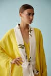 Buy_Nikasha_Yellow Seersucker Lapel Collar Banana Leaf Print Cape _Online_at_Aza_Fashions